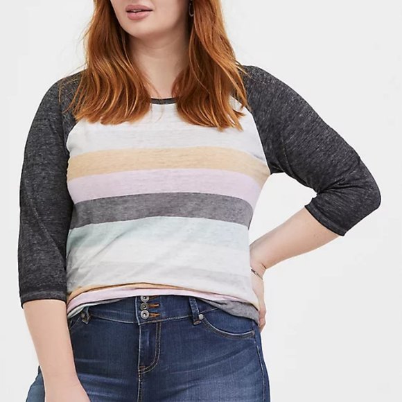 Torrid Classic Fit Stripe Pastel Raglan Crew Tee